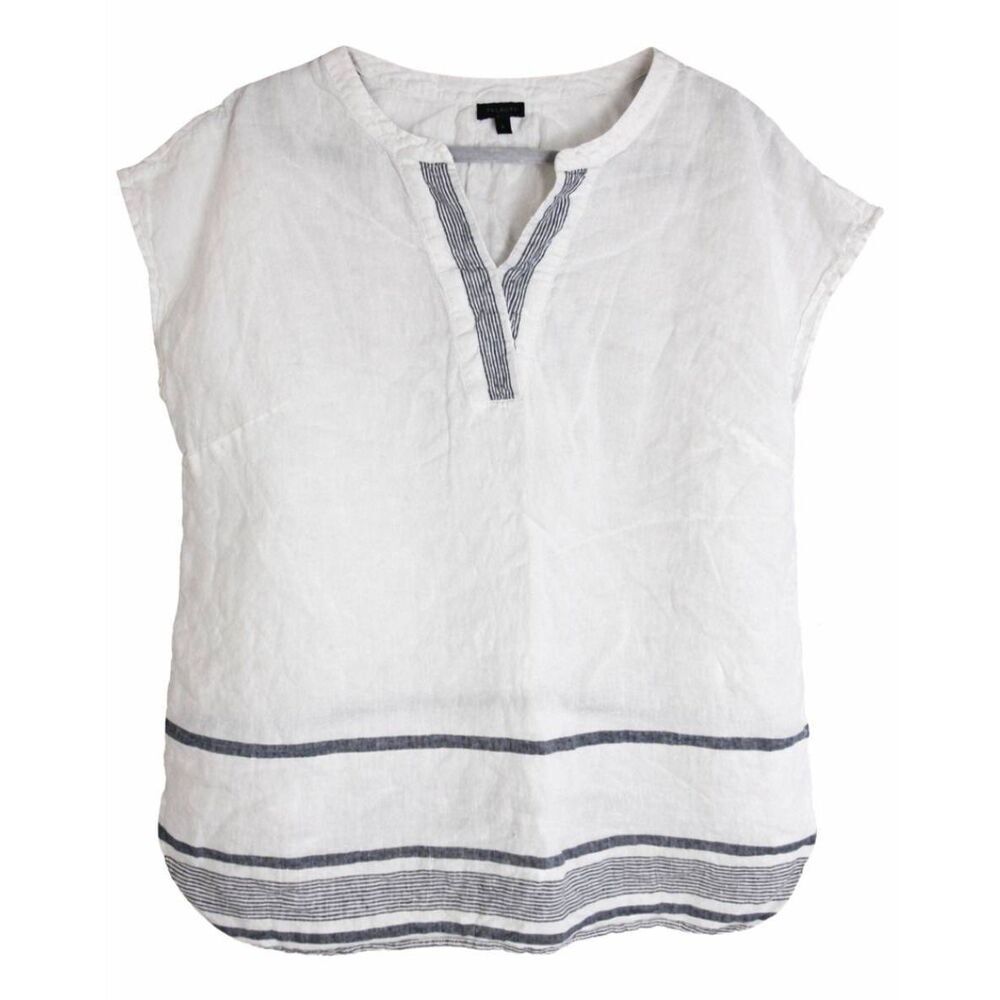 Talbots womens large white 100% linen blouse gauzy beach casual top or work